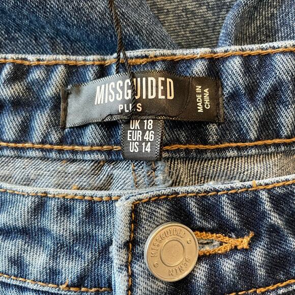 MISSGUIDED WOMENS JEANS HIGH RISE SKINNY DISTRESSED ACID WASH BLUE JEANS 14 - Picture 5 of 7